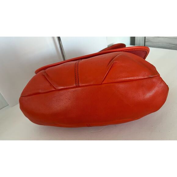 COACH Orange Z Leather Crossbody Flap Duffle Tote Bag Turnlock - Picture 6 of 13